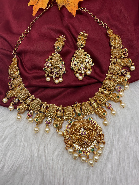 Matte Goddess Lakshmi Neckline Short Necklace