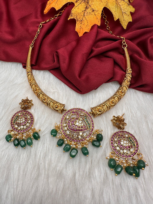 Matte Kempu Peacock Kanthi Necklace