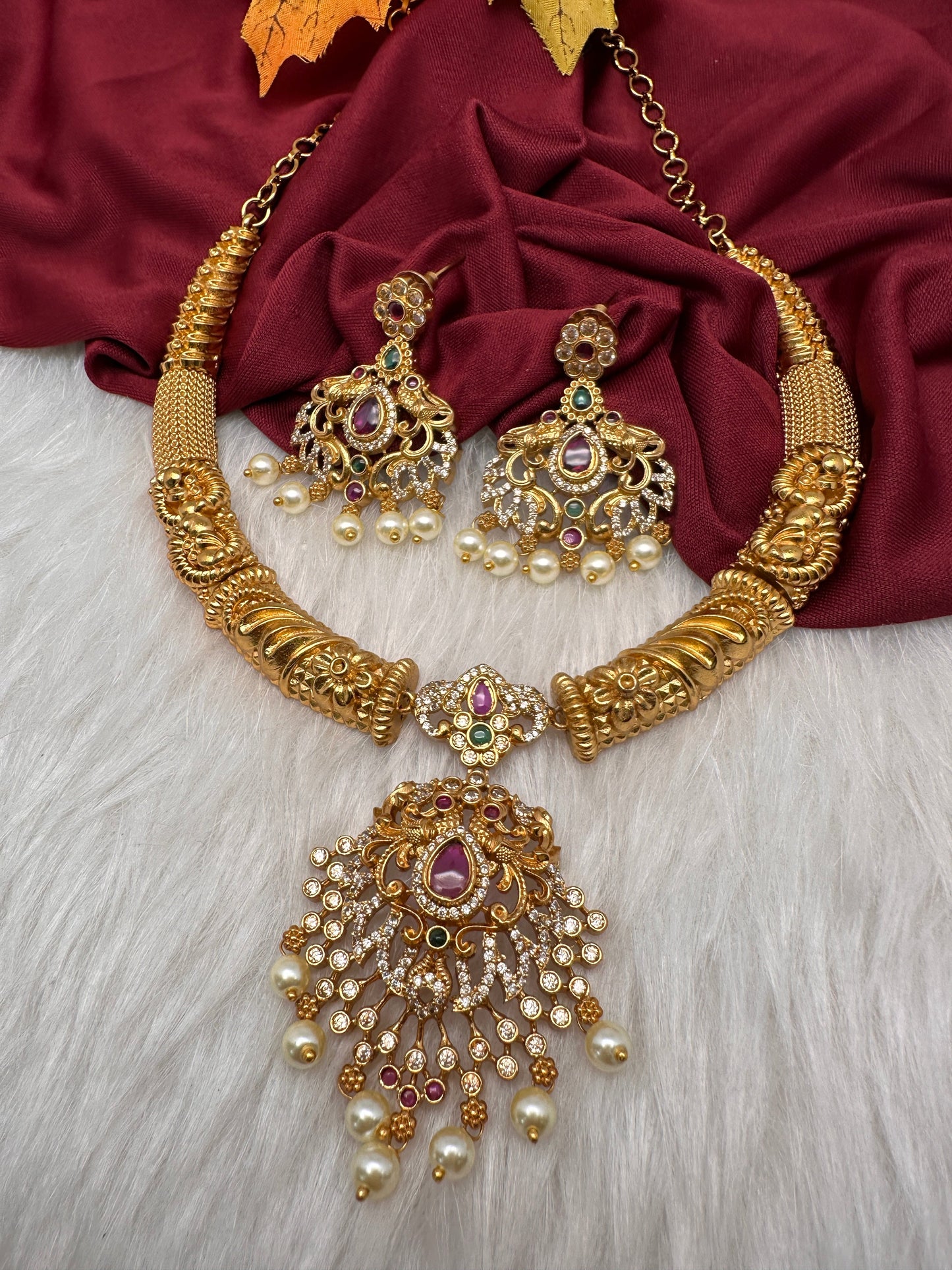Matte Kempu CZ Kanthi Necklace