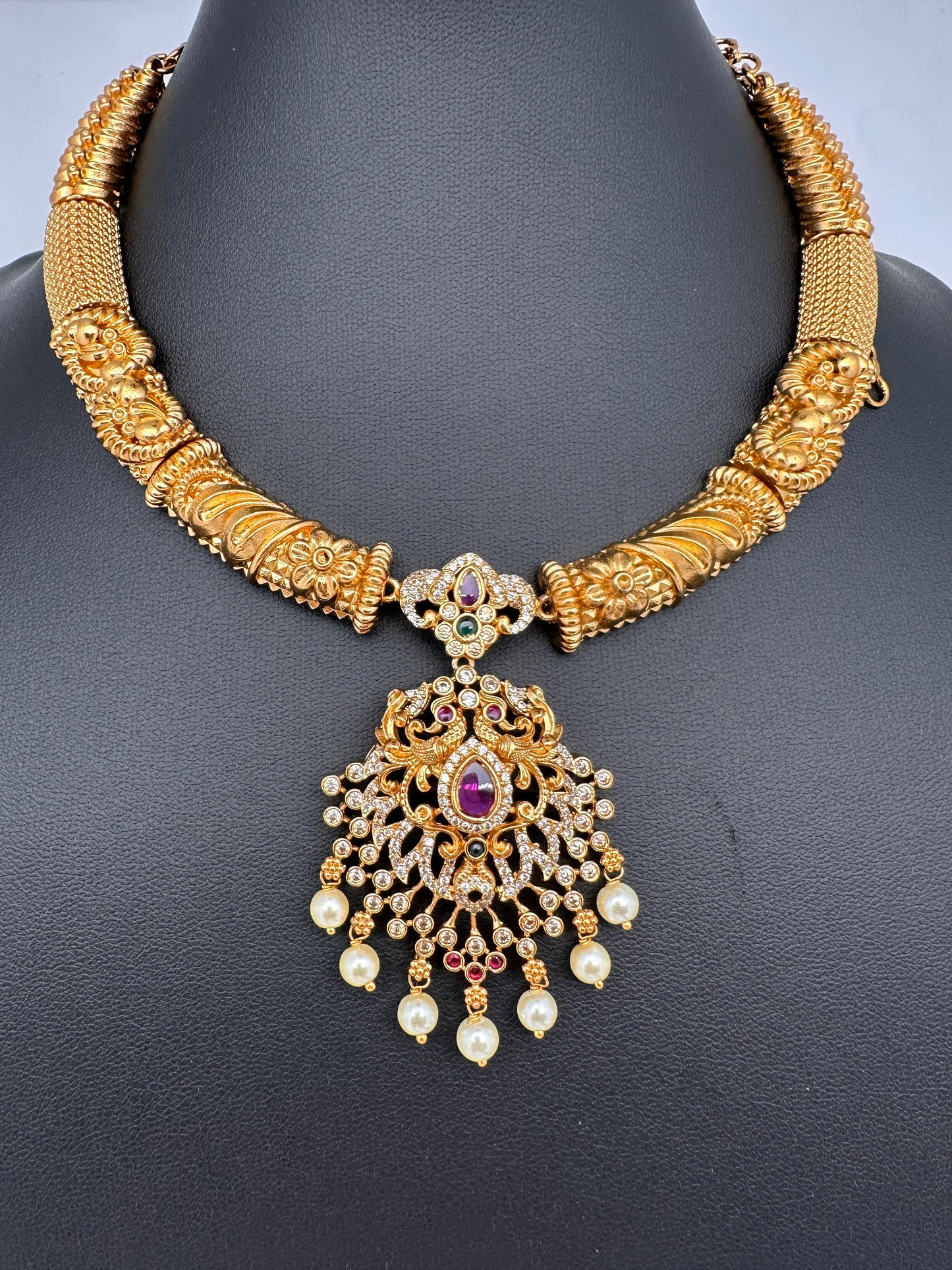 Matte Kempu CZ Kanthi Necklace