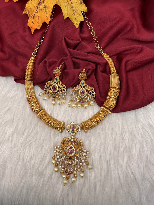 Matte Kempu CZ Kanthi Necklace