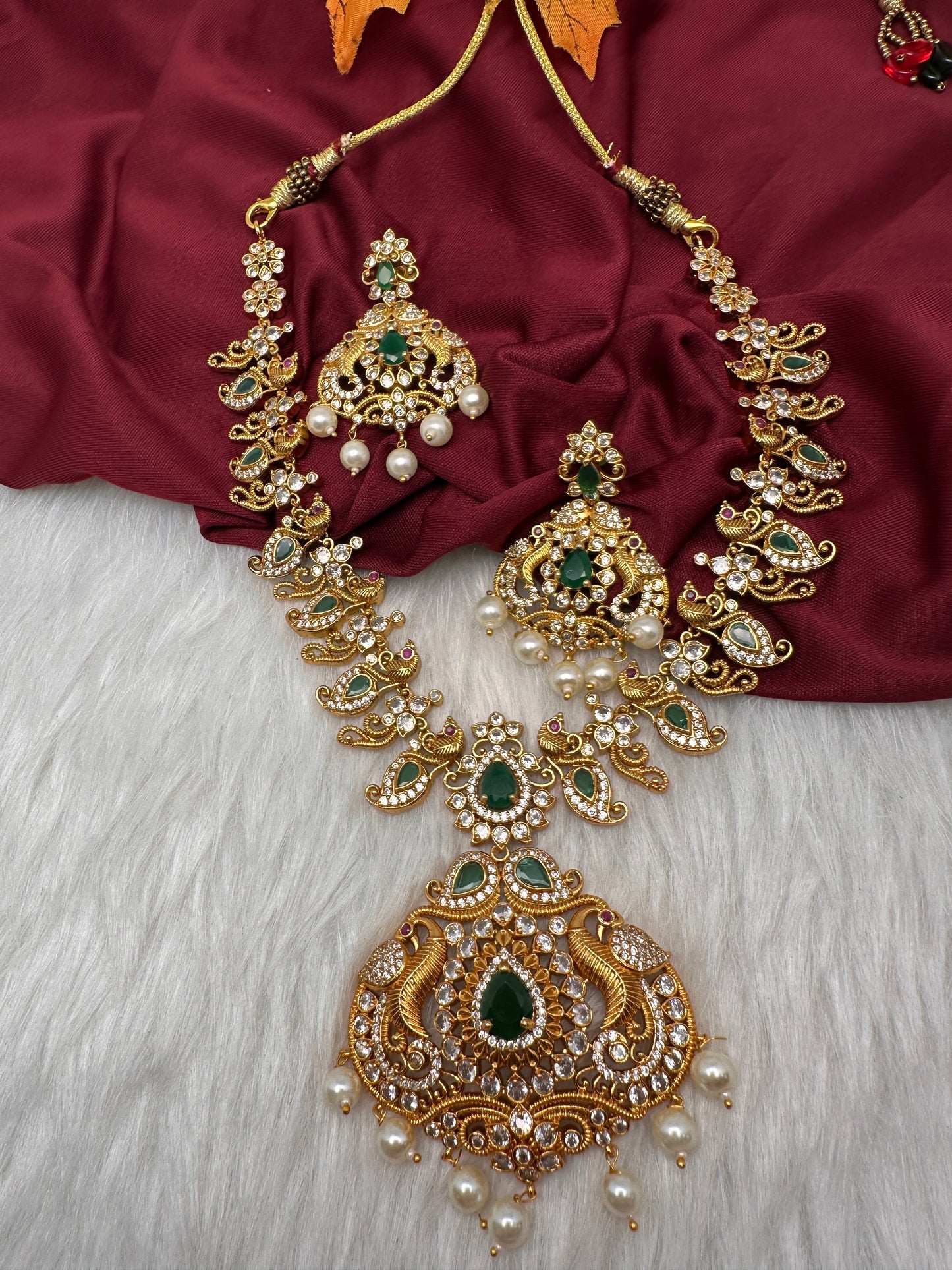 Matte Kempu CZ Mango Short Necklace