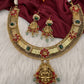 Coral Emerald Goddess Lakshmi Short Necklace