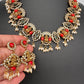 Goddess Lakshmi Rice Pearls Coral Emerald Short Guttapusalu Necklace