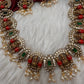 Goddess Lakshmi Rice Pearls Coral Emerald Short Guttapusalu Necklace