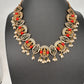 Goddess Lakshmi Rice Pearls Coral Emerald Short Guttapusalu Necklace