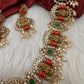 Goddess Lakshmi Rice Pearls Coral Emerald Short Guttapusalu Necklace
