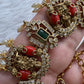 Goddess Lakshmi Rice Pearls Coral Emerald Short Guttapusalu Necklace