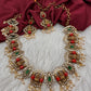 Goddess Lakshmi Rice Pearls Coral Emerald Short Guttapusalu Necklace
