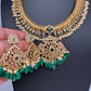 CZ Peacock Pattern Jalebi Green Short Necklace