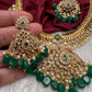 CZ Peacock Pattern Jalebi Green Short Necklace