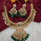 CZ Peacock Pattern Jalebi Green Short Necklace