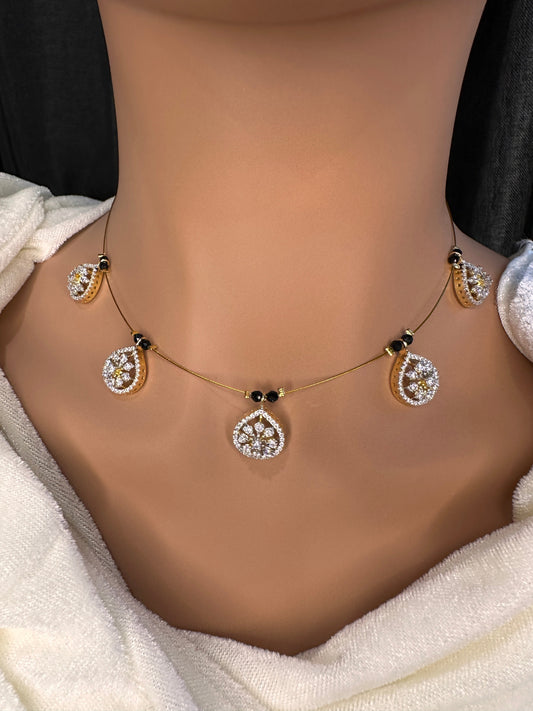 AD Black Beads Dainty Invisible Short Necklace