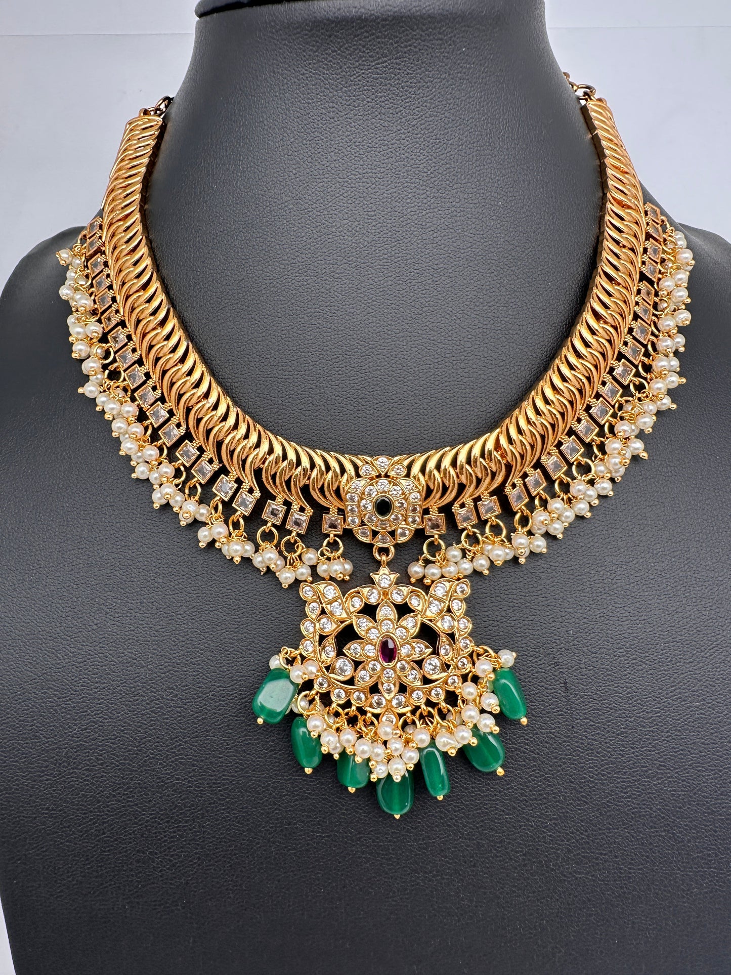 CZ Pearls Jalebi Short Necklace Jhumki