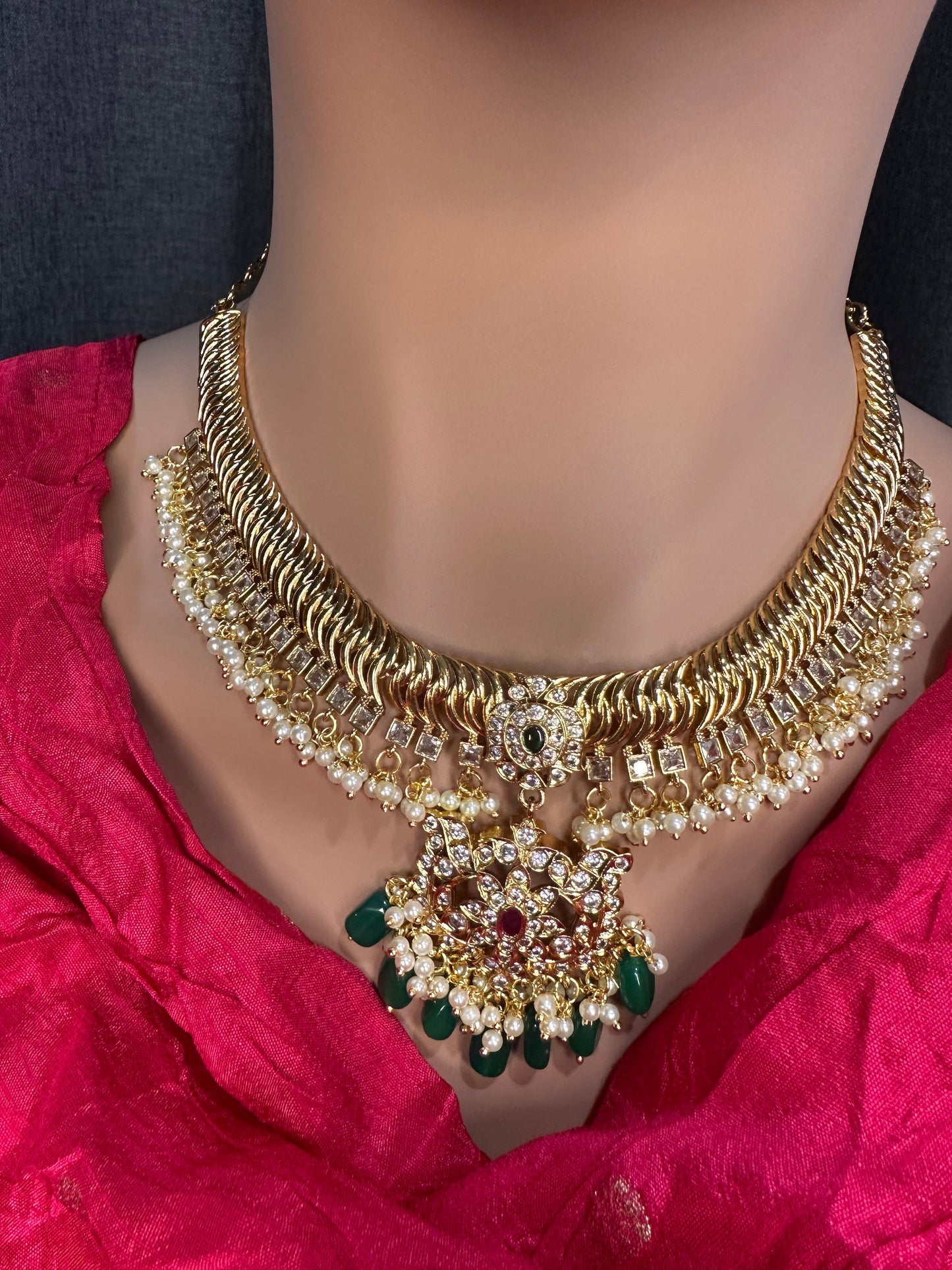 CZ Pearls Jalebi Short Necklace Jhumki