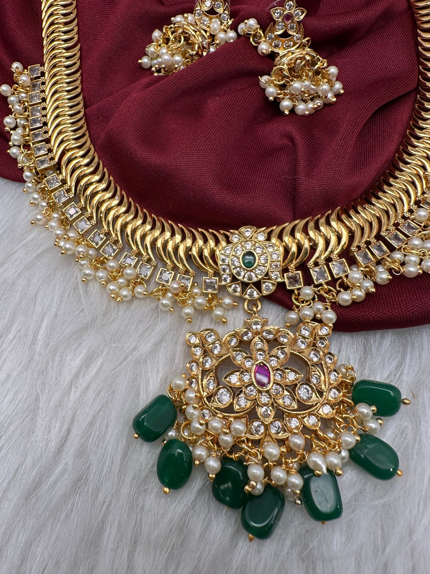 CZ Pearls Jalebi Short Necklace Jhumki