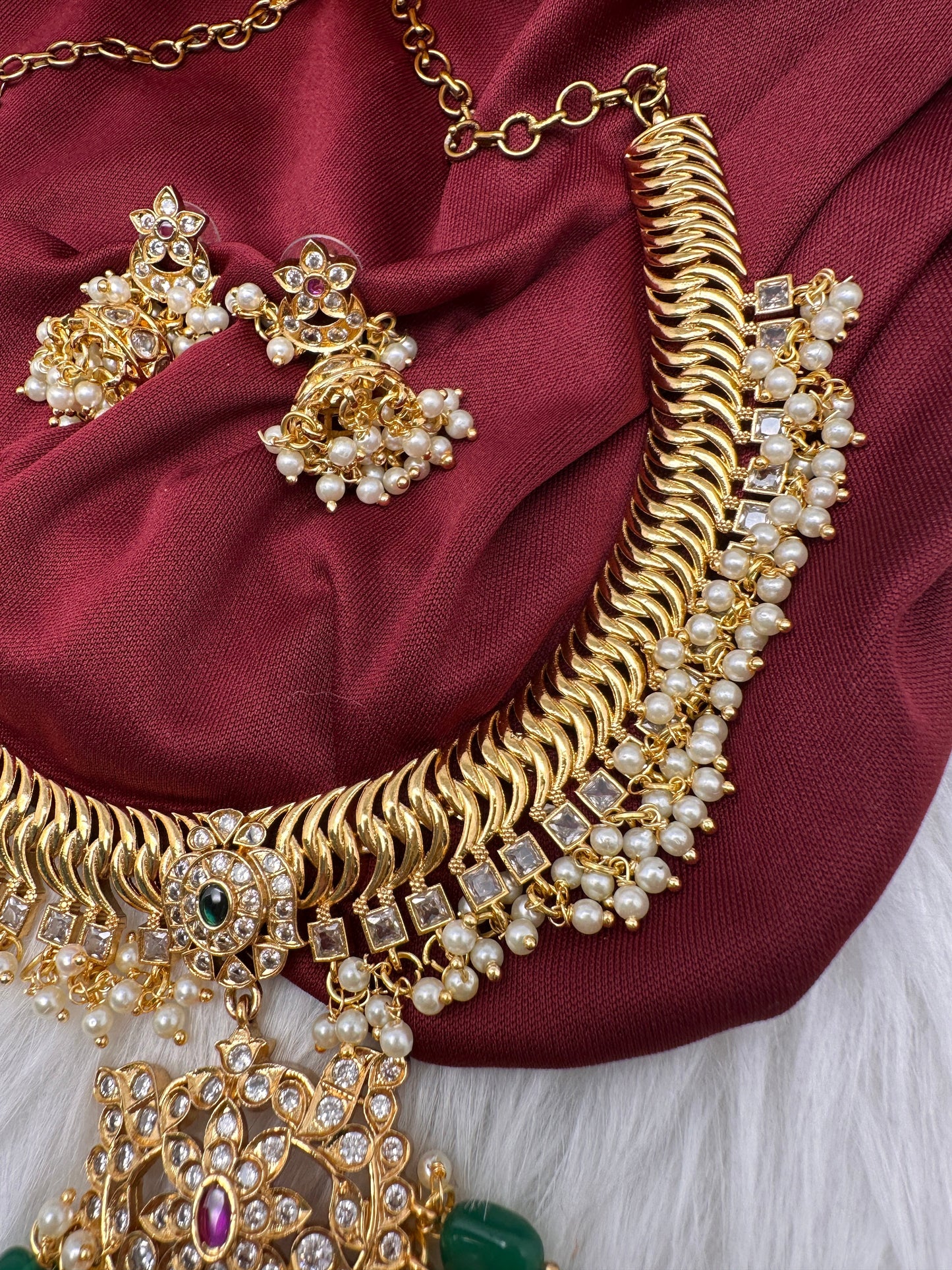 CZ Pearls Jalebi Short Necklace Jhumki