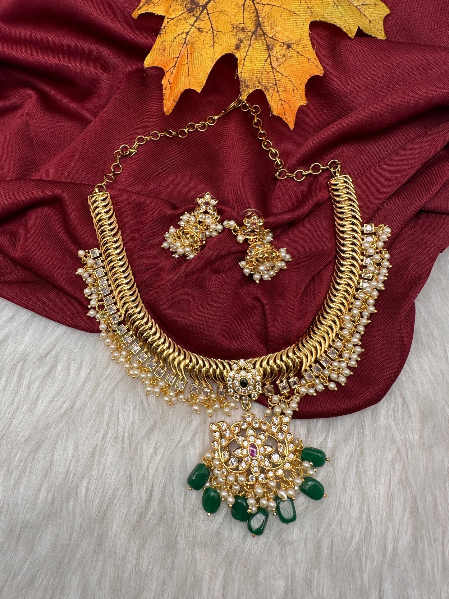 CZ Pearls Jalebi Short Necklace Jhumki