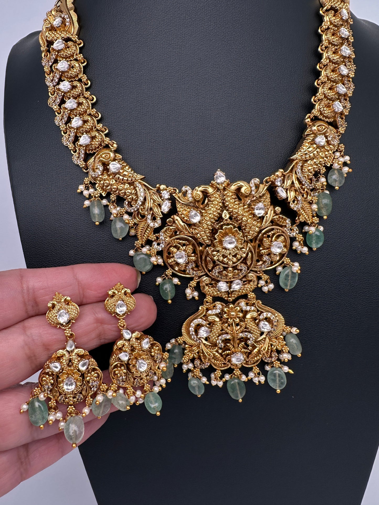 Peacock CZ Matte Short Necklace