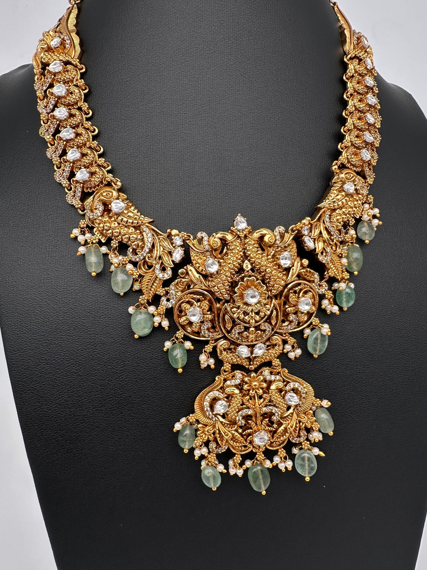 Peacock CZ Matte Short Necklace