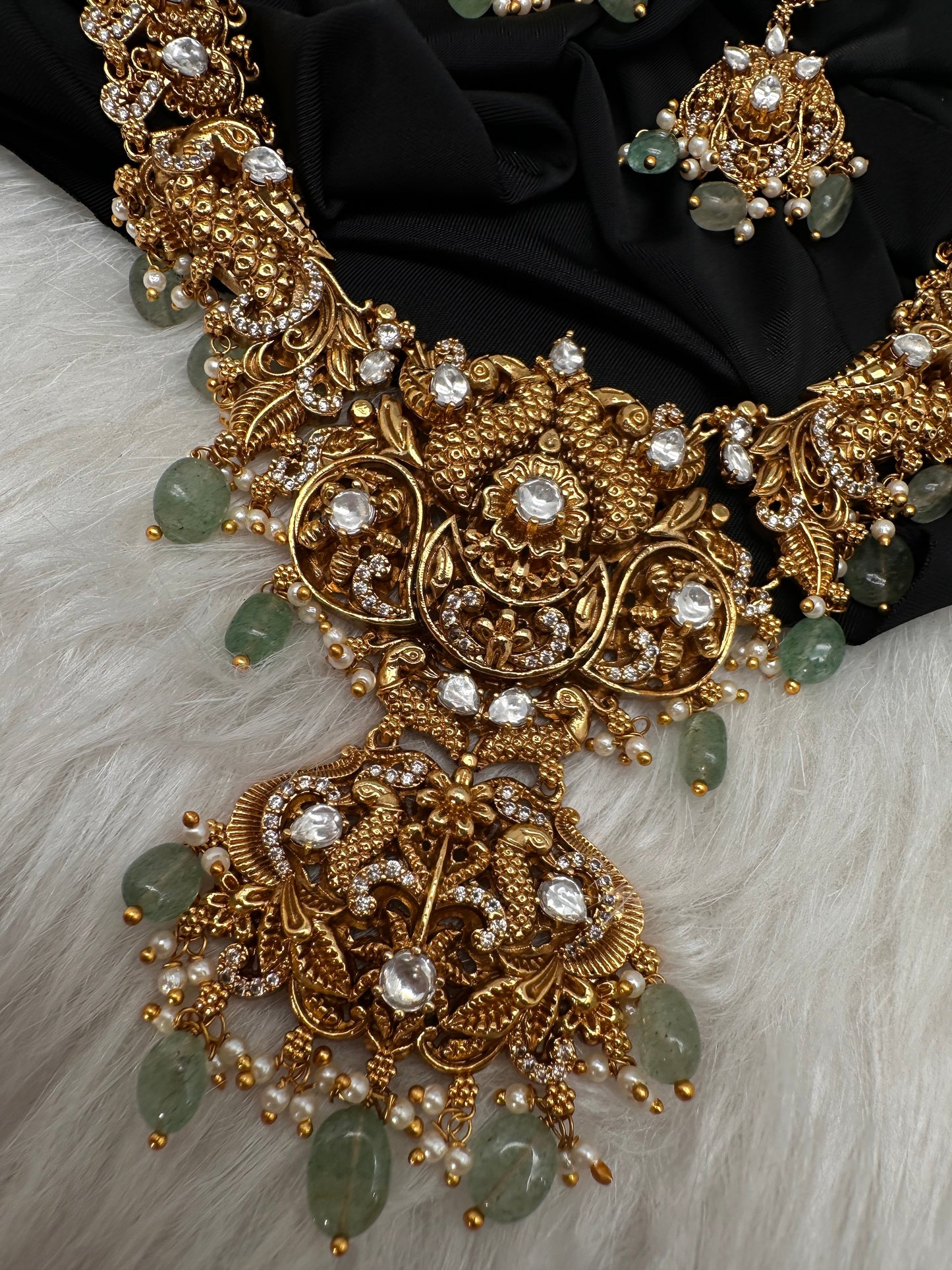 Peacock CZ Matte Short Necklace