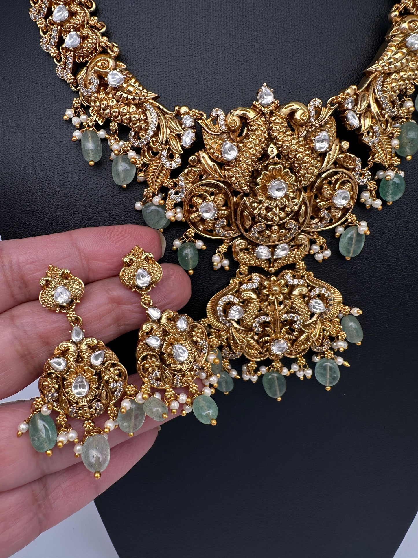 Peacock CZ Matte Short Necklace