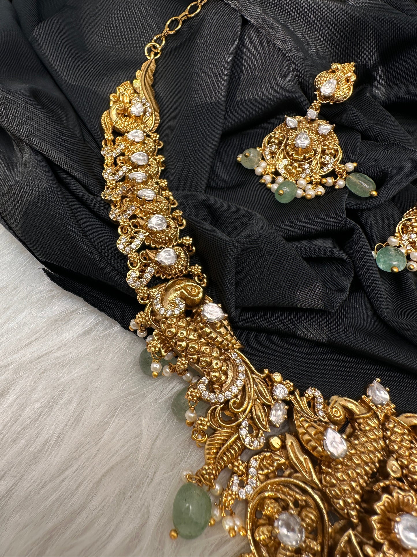 Peacock CZ Matte Short Necklace