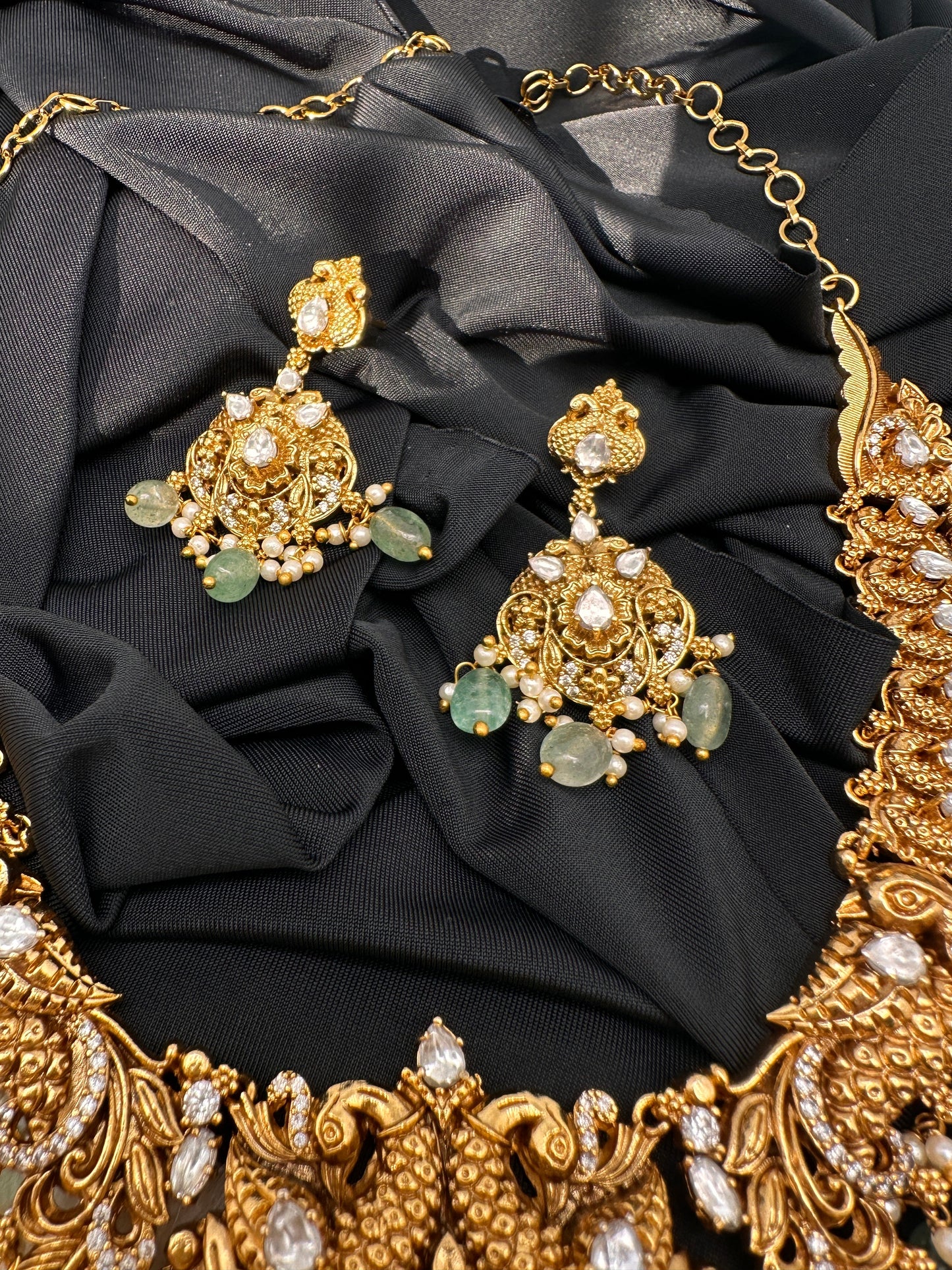 Peacock CZ Matte Short Necklace