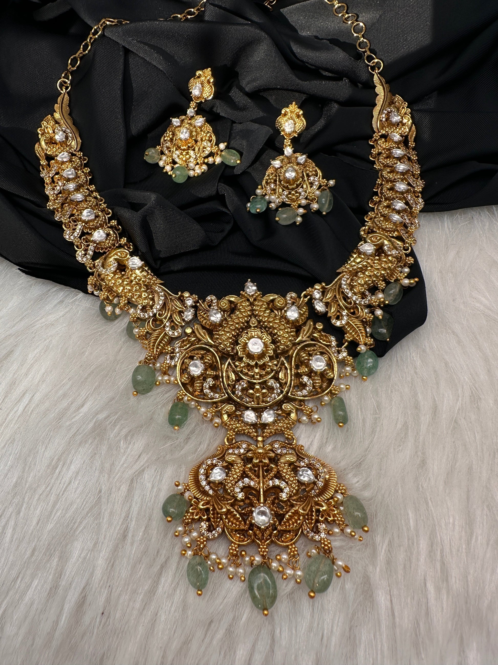 Peacock CZ Matte Short Necklace