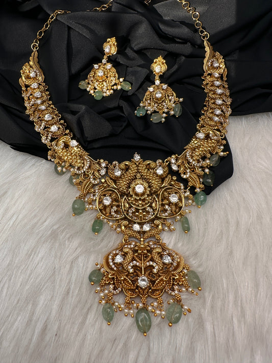 Peacock CZ Matte Short Necklace