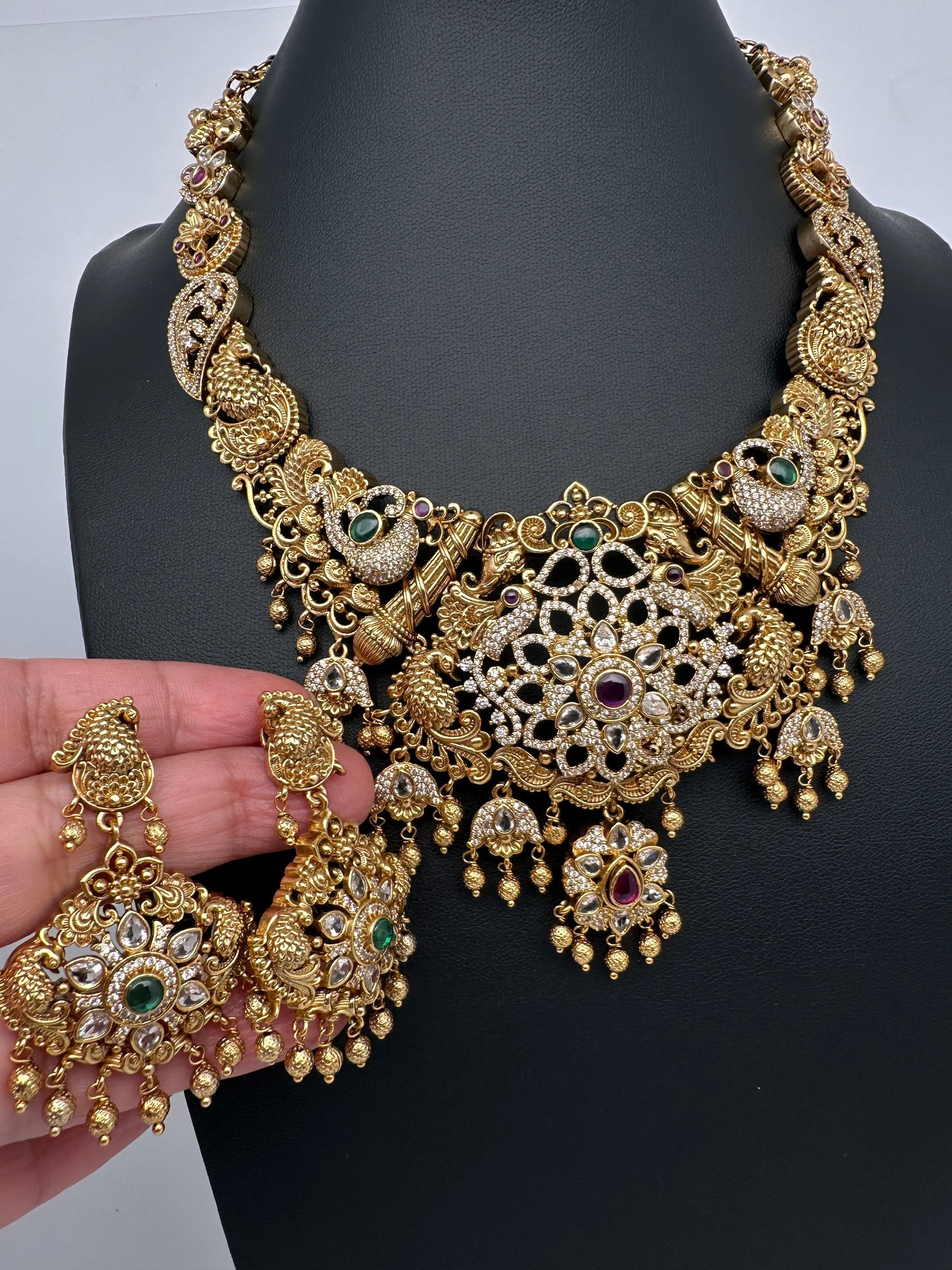 Peacock CZ Matte Short Necklace