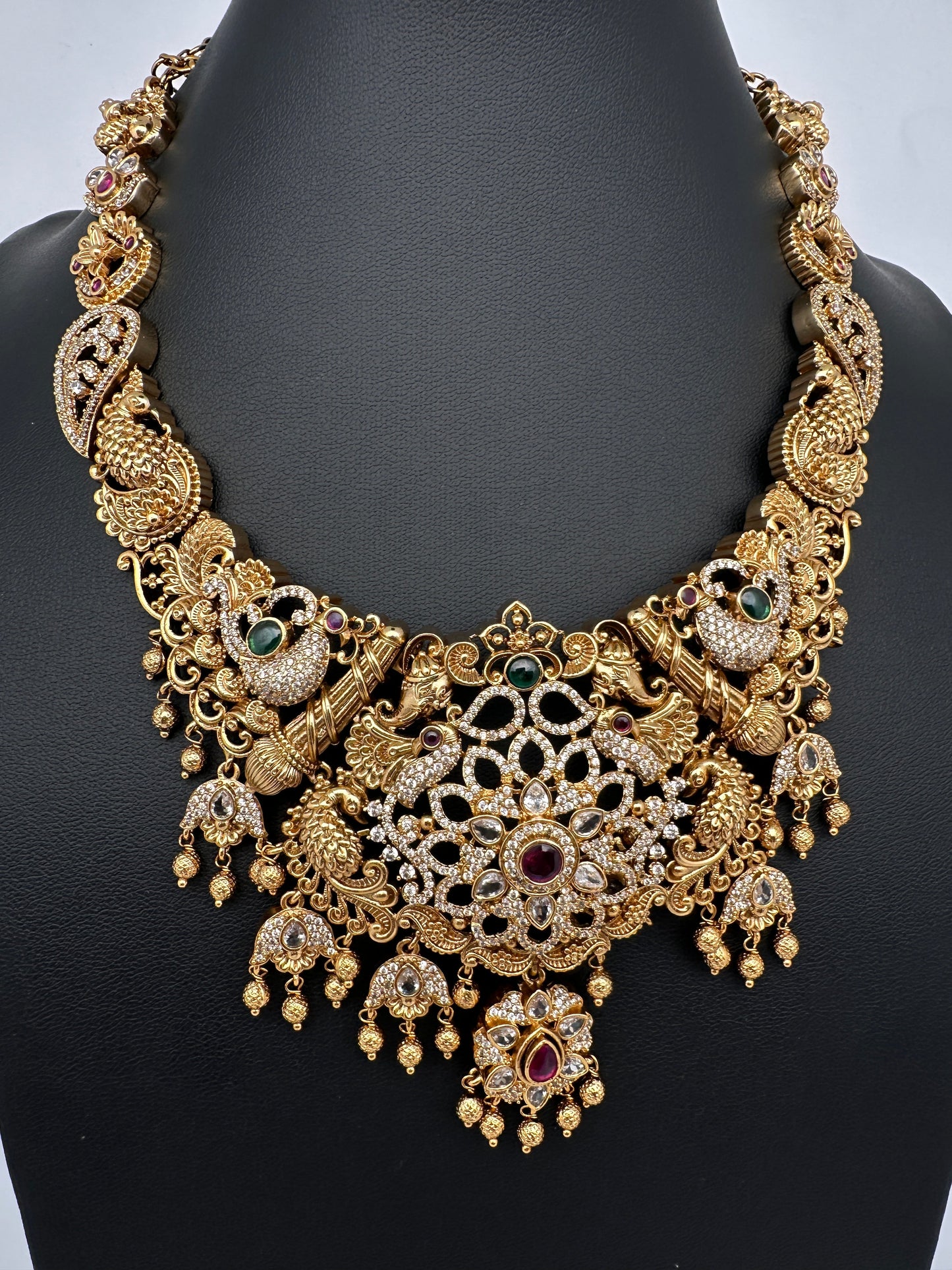 Peacock CZ Matte Short Necklace