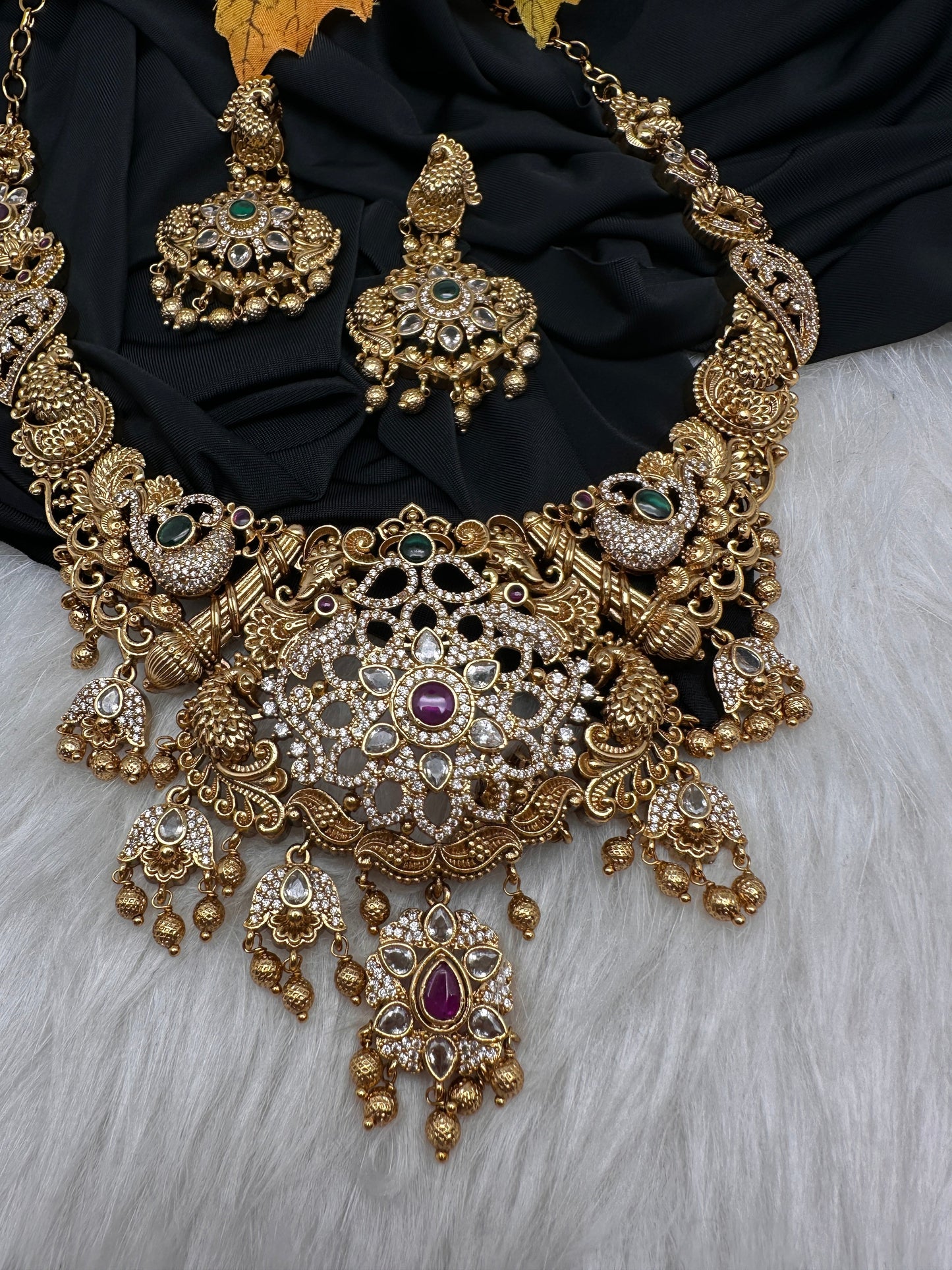 Peacock CZ Matte Short Necklace