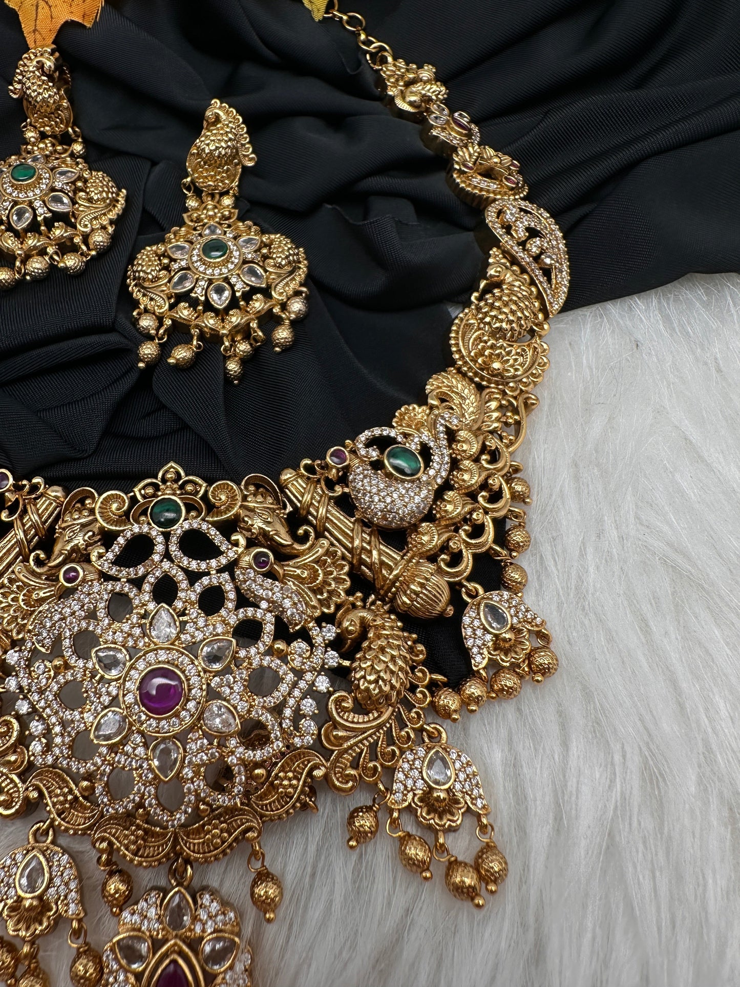 Peacock CZ Matte Short Necklace