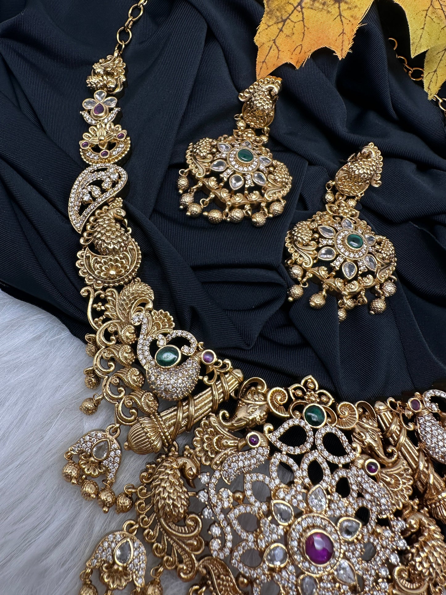 Peacock CZ Matte Short Necklace