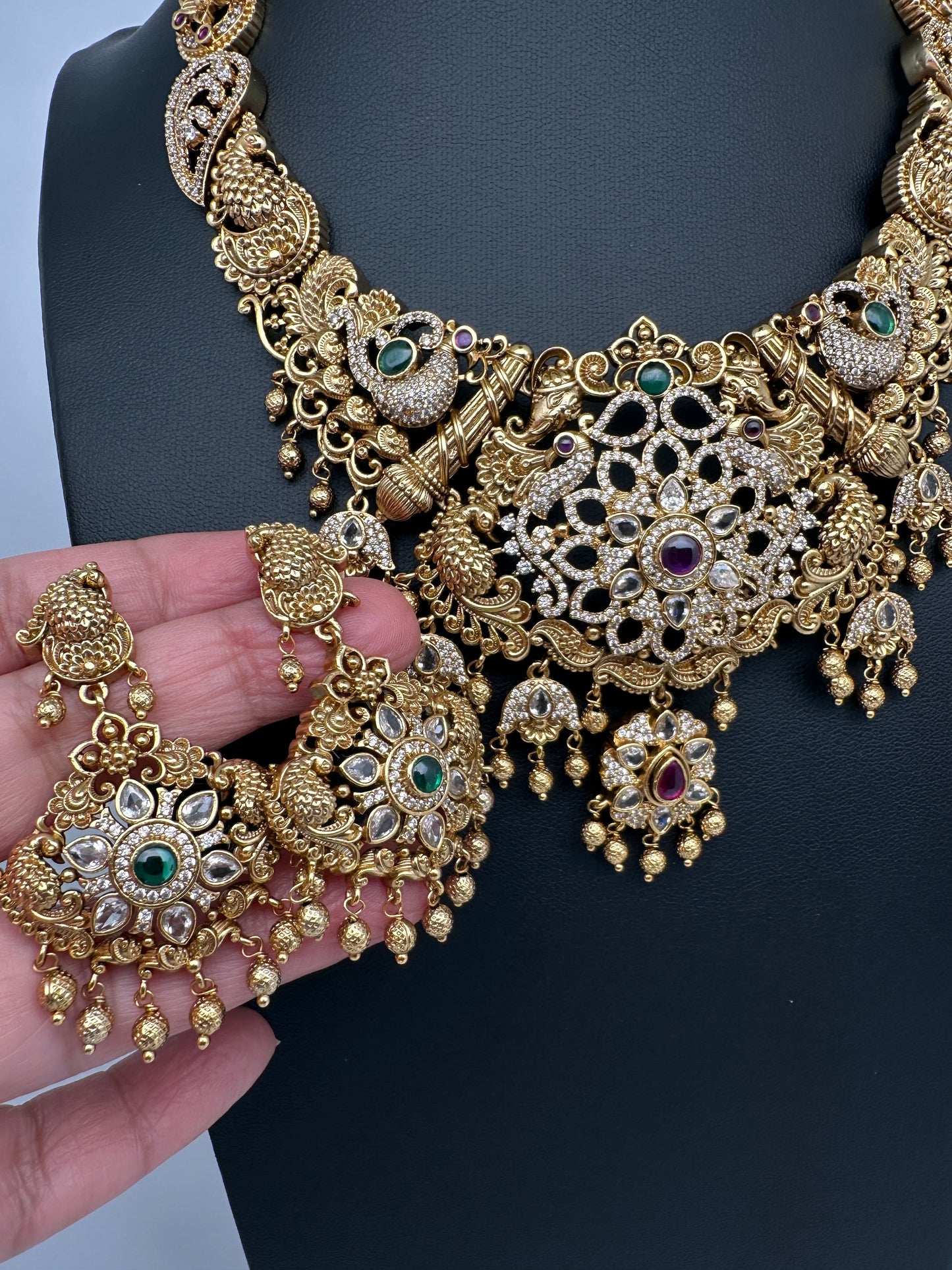 Peacock CZ Matte Short Necklace