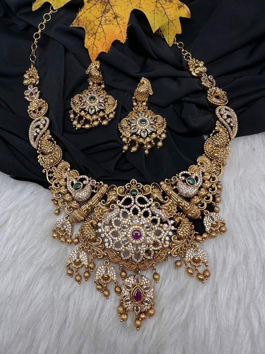 Peacock CZ Matte Short Necklace
