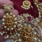 Goddess Lakshmi Peacock Matte Pearls Layer Short Necklace