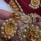 Goddess Lakshmi Peacock Matte Pearls Layer Short Necklace