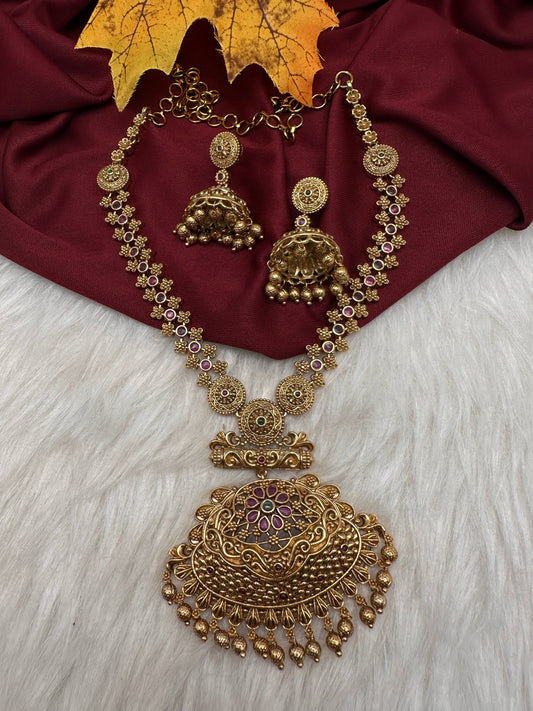 Matte Kemp Short Necklace with Jhumka
