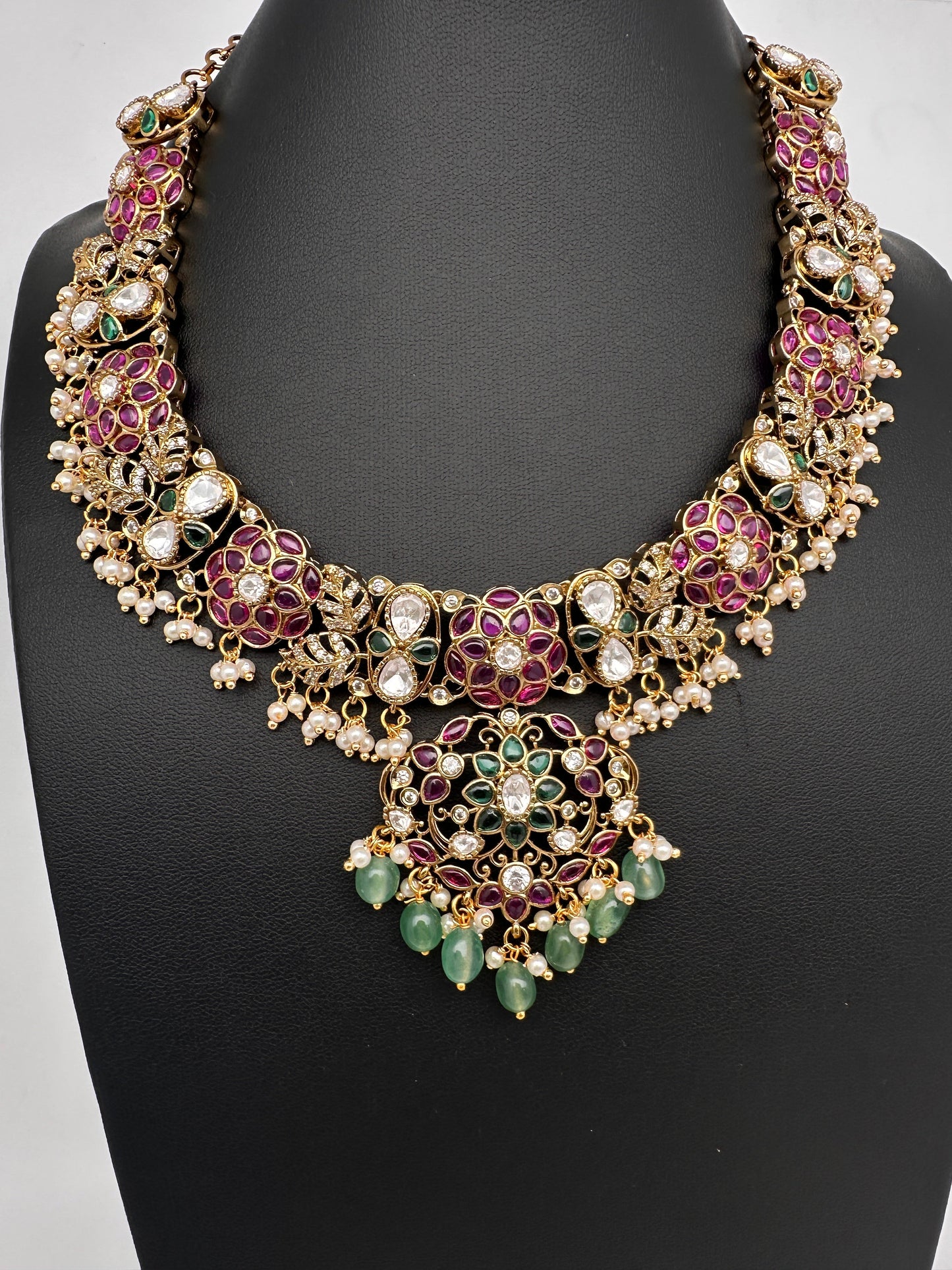 Matte Kemp Color Stone Short Necklace - Green