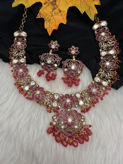 Matte Kemp Color Stone Short Necklace - Red