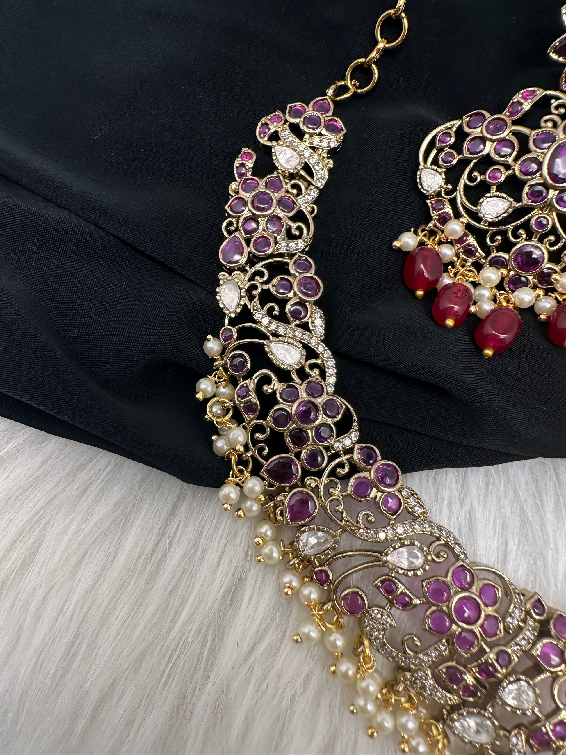 Matte Kemp Color Stone Short Necklace - Red