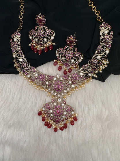 Matte Kemp Color Stone Short Necklace - Red