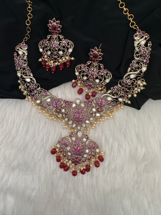 Matte Kemp Color Stone Short Necklace - Red