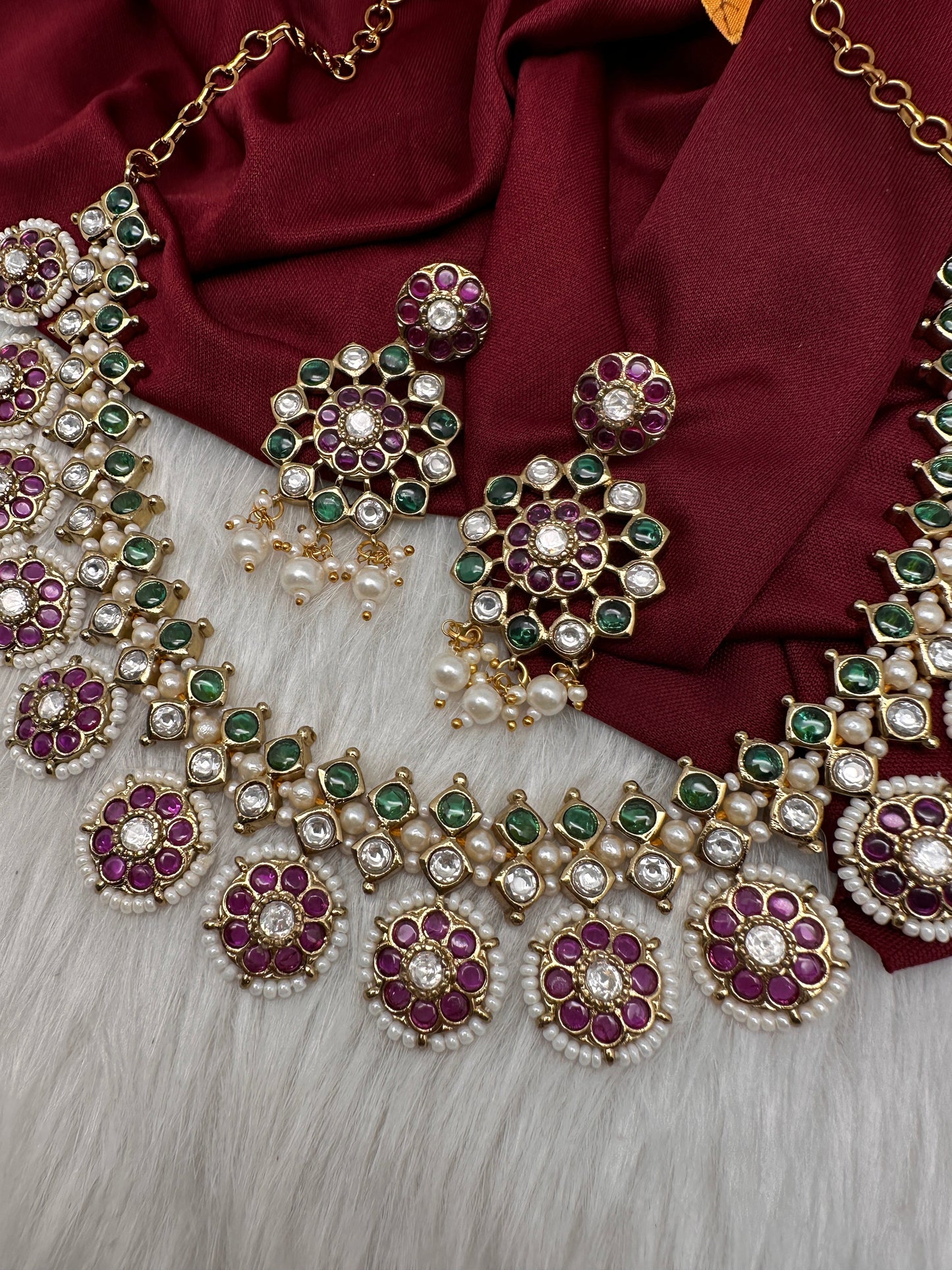 Matte Kemp Color Stone Short Necklace - Multi