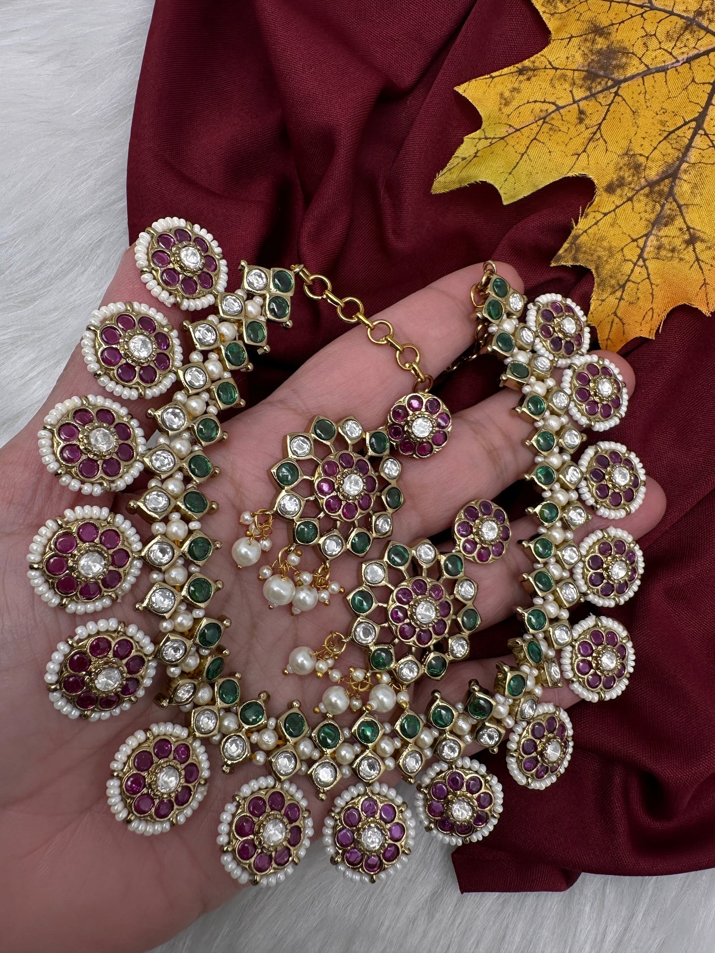 Matte Kemp Color Stone Short Necklace - Multi