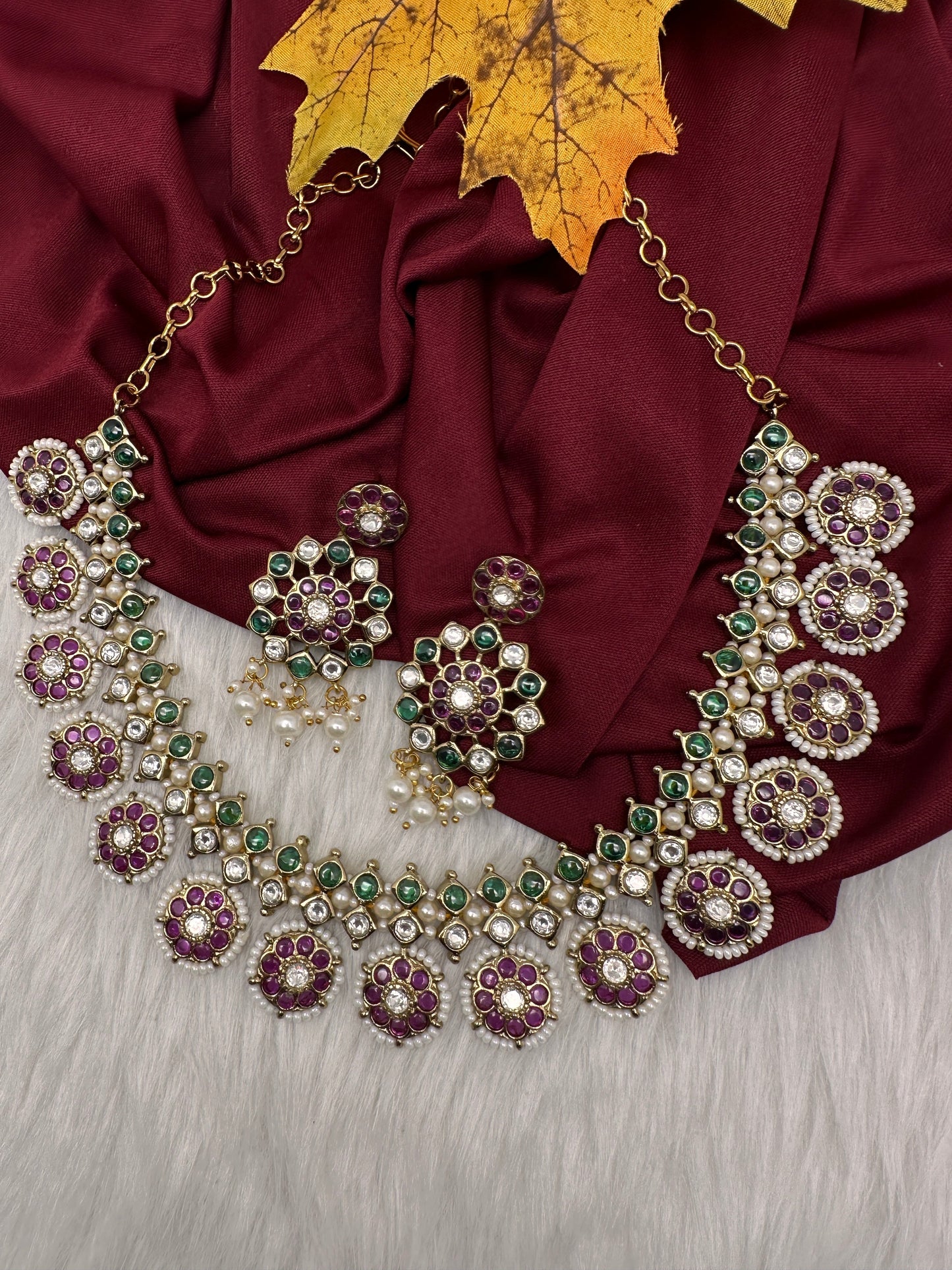 Matte Kemp Color Stone Short Necklace - Multi