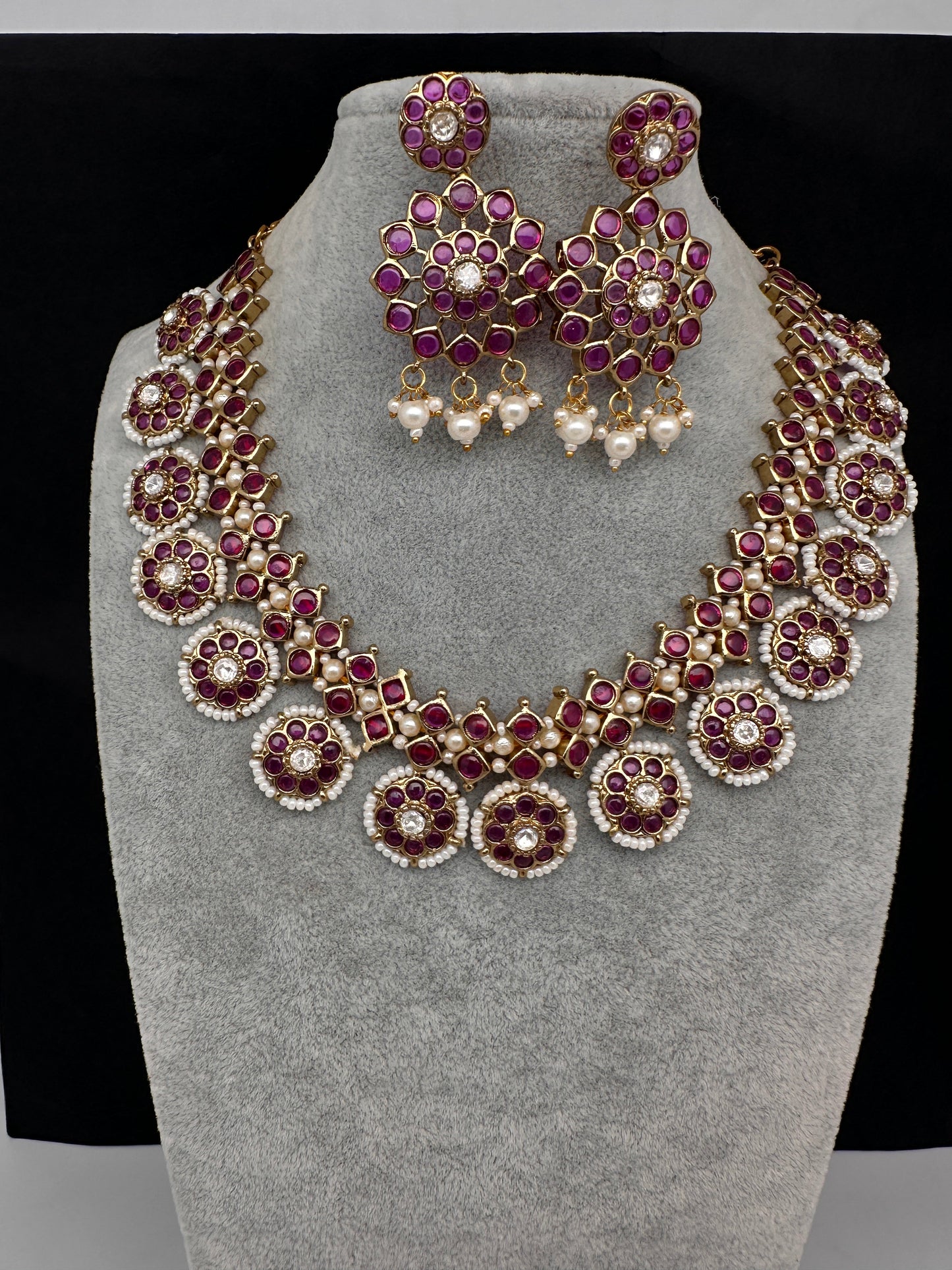 Matte Kemp Color Stone Short Necklace - Red