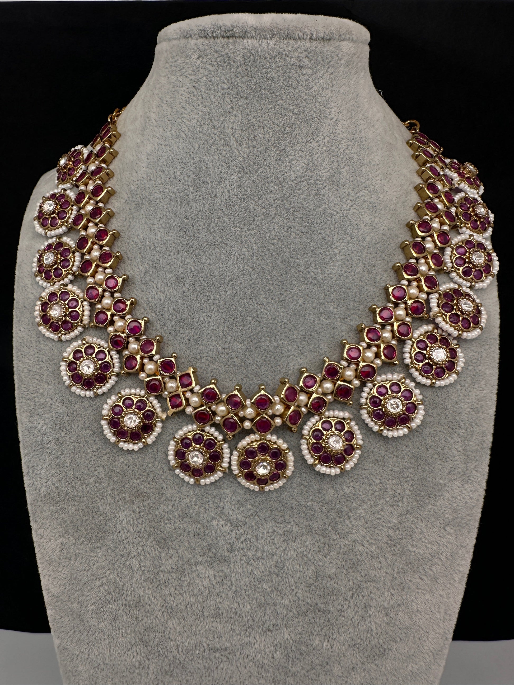 Matte Kemp Color Stone Short Necklace - Red